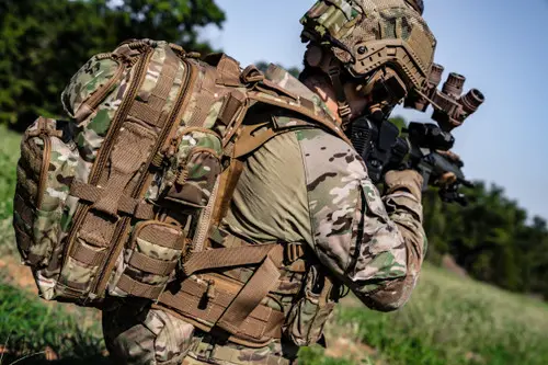 Webbing on a military-grade backpack