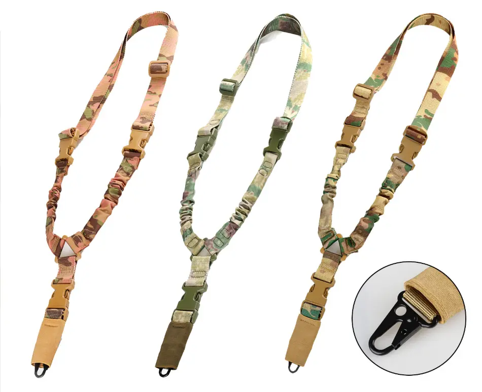 Full view of an adjustable tactical gun sling with all hardware