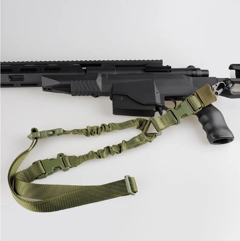 TMG Webbing's finished tactical gun sling attached to a rifle.
