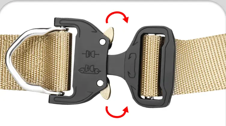 Detailed close-up of the metal quick-release cobra buckle mechanism