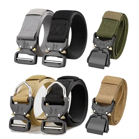 Black tactical belt with a heavy-duty metal cobra buckle