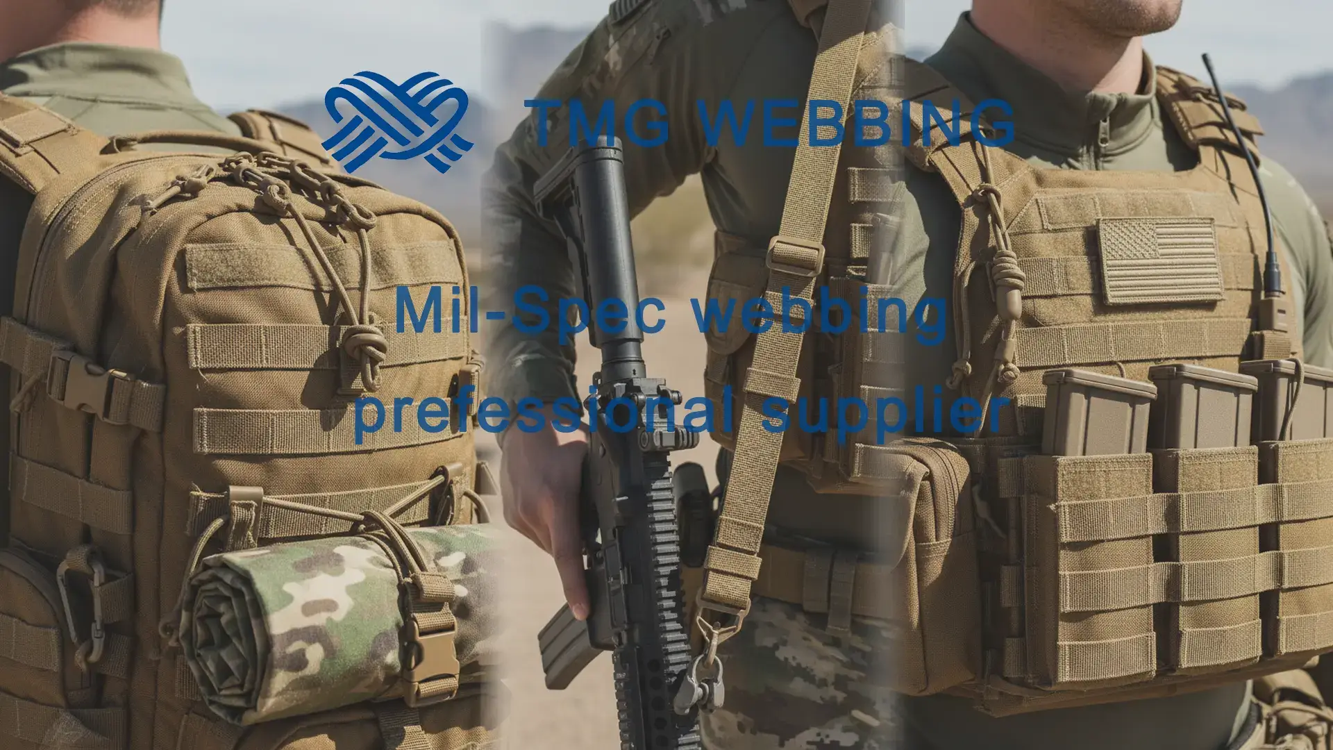 Close-up of military-grade webbing on a tactical vest and gear