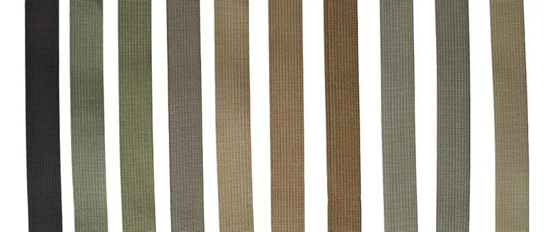 A close-up of various mil-spec 17337F standard webbings.