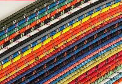 A variety of polyester and elastic cords on display.