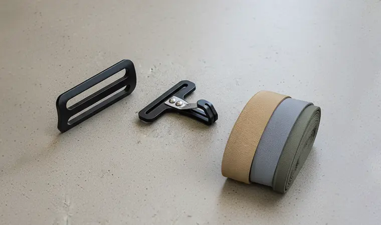 A close-up of heavy-duty MIL-W-4088K nylon parachute webbing, showcasing its robust and thick weave essential for safety.