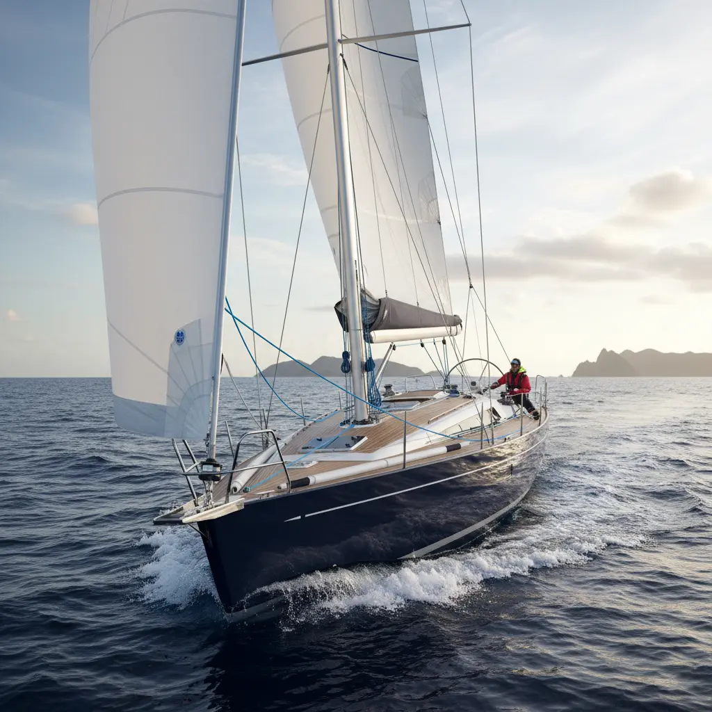 Sailing yacht equipped with high-strength UHMWPE jacklines and rigging.